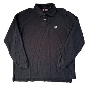 Chaps Polo Shirt Mens Long Sleeve  Embroidered Logo Black Size Large